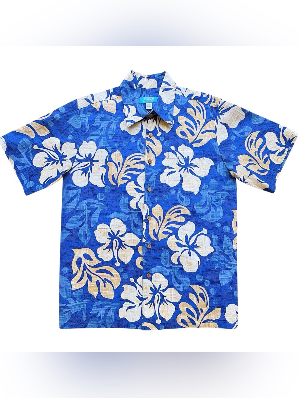 Kai Clothing Made in Hawaii Vintage Hawaiian Shirt Blue Hibiscus Vacation Summer